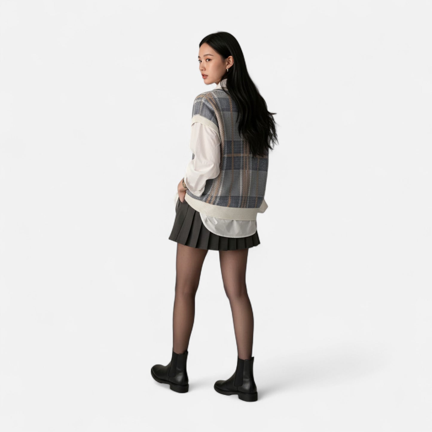 Donlois | Women's Vest – Vintage Plaid Knitted Elegance