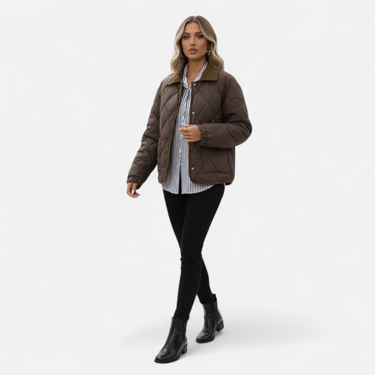 Donlois | Women’s Winter Jacket – Brown with Golden Elegance