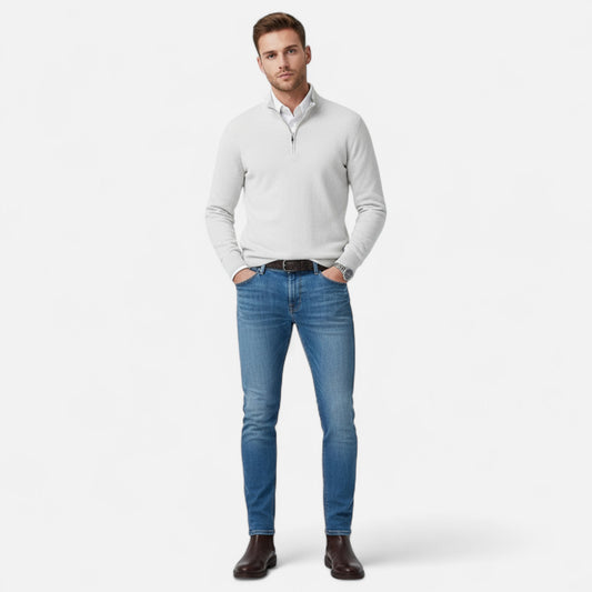 Donlois | Men’s Sweater – Merino Wool V-Neck Zip Elegance