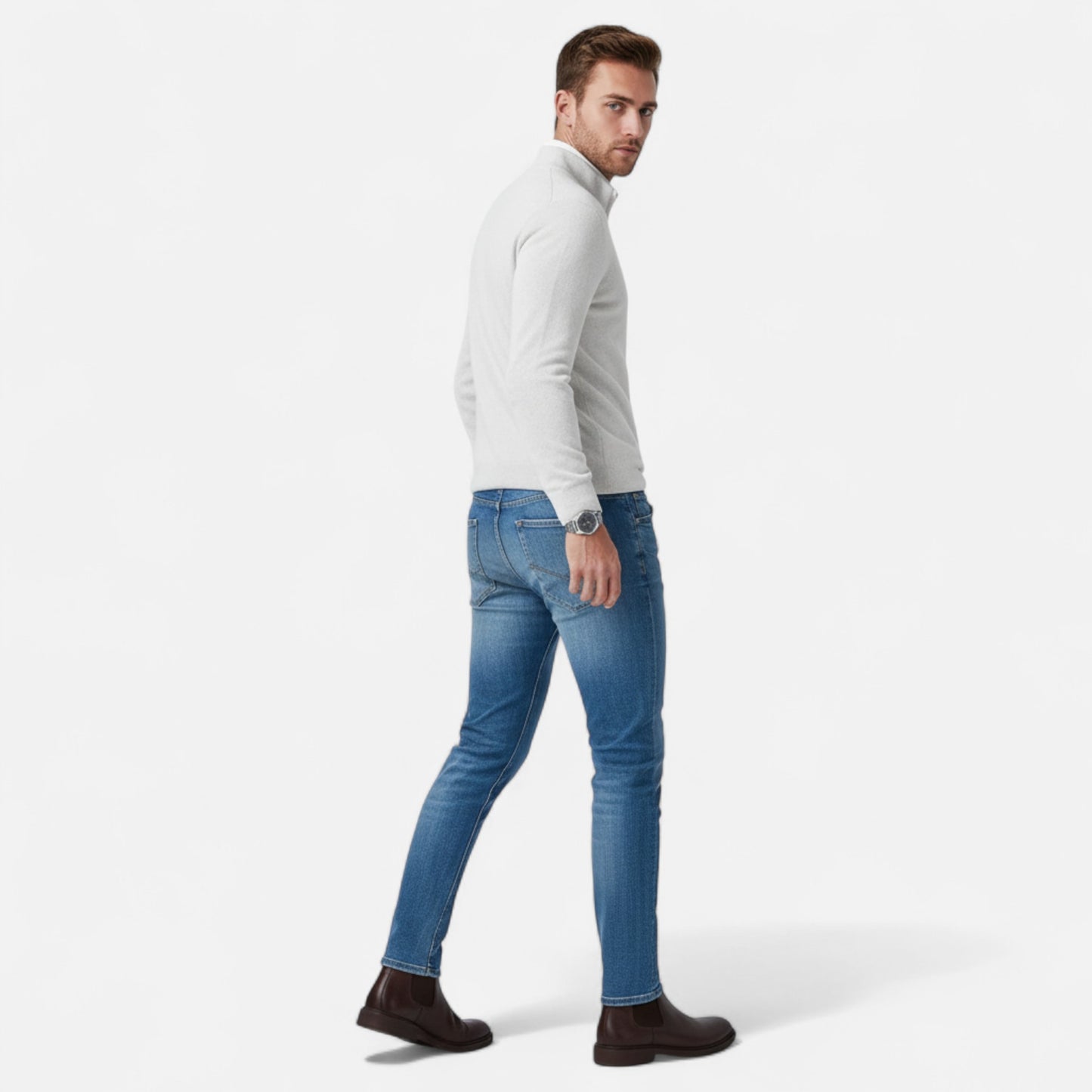 Donlois | Men’s Sweater – Merino Wool V-Neck Zip Elegance