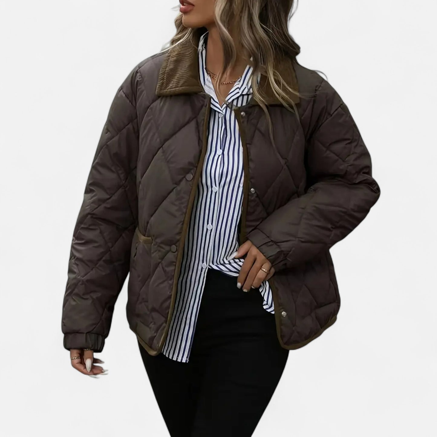 Donlois | Women’s Winter Jacket – Brown with Golden Elegance