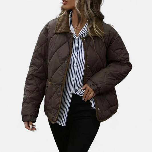 Donlois | Women’s Winter Jacket – Brown with Golden Elegance