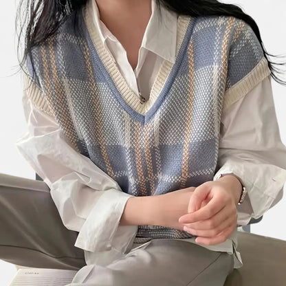 Donlois | Women's Vest – Vintage Plaid Knitted Elegance