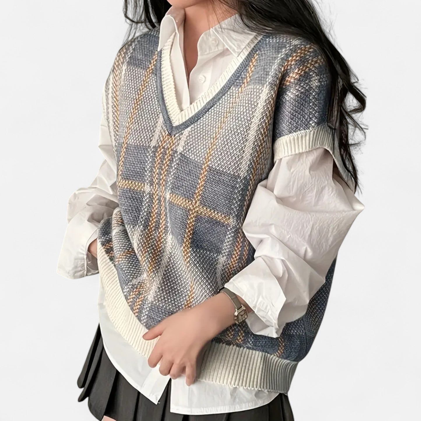 Donlois | Women's Vest – Vintage Plaid Knitted Elegance