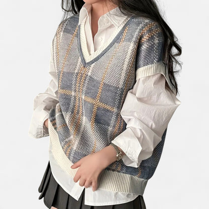 Donlois | Women's Vest – Vintage Plaid Knitted Elegance