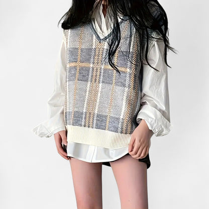 Donlois | Women's Vest – Vintage Plaid Knitted Elegance
