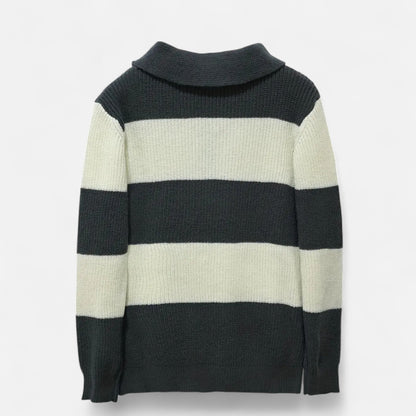 Donlois | Men’s Sweater – Preppy Striped Zip-Up Elegance