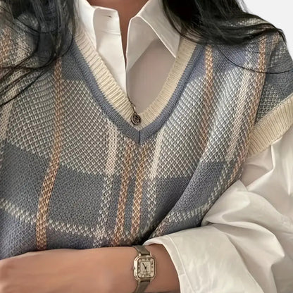 Donlois | Women's Vest – Vintage Plaid Knitted Elegance