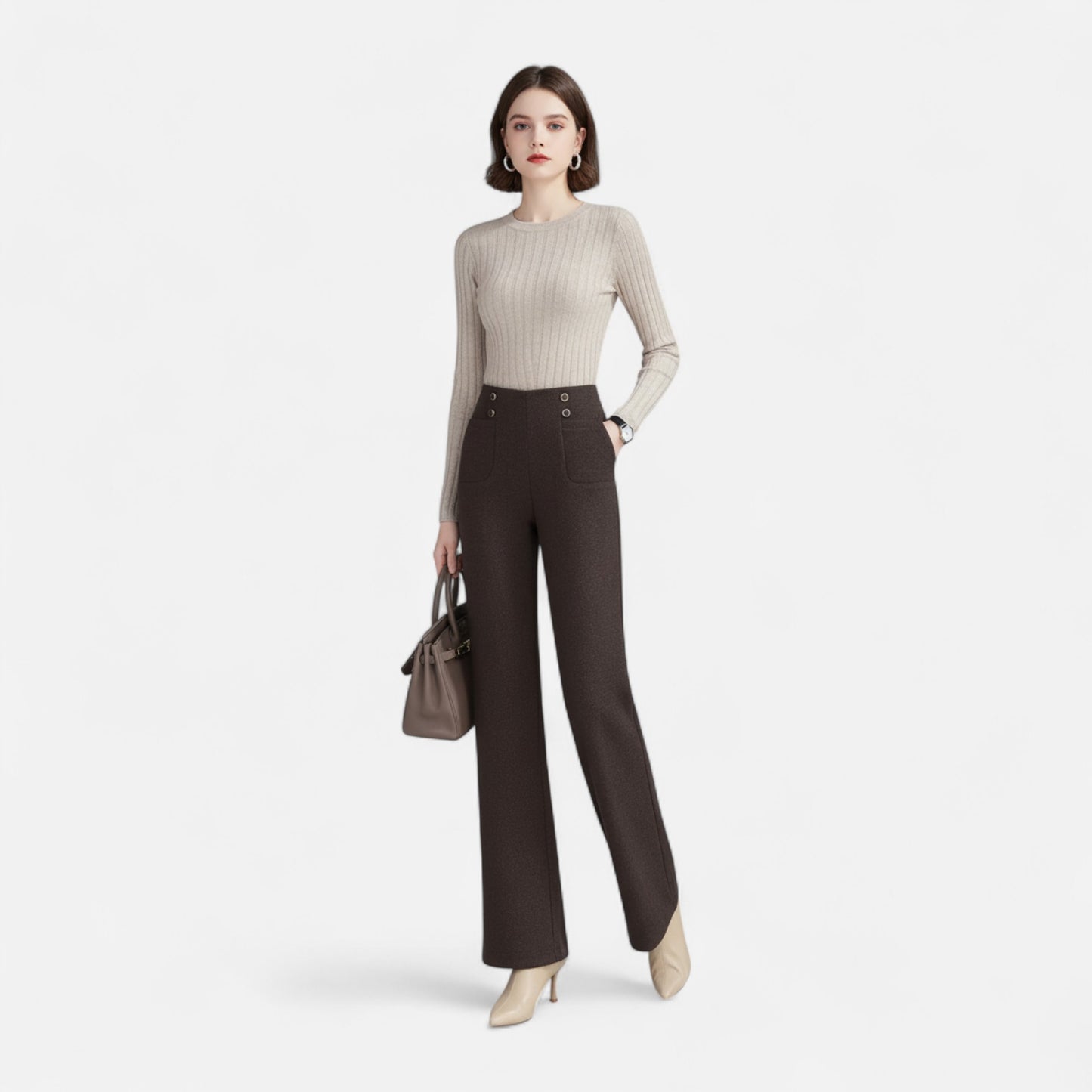 Donlois | Women’s Pants – Classic Tweed Straight-Leg Heritage Style