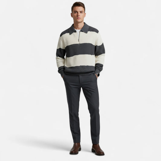 Donlois | Men’s Sweater – Preppy Striped Zip-Up Elegance