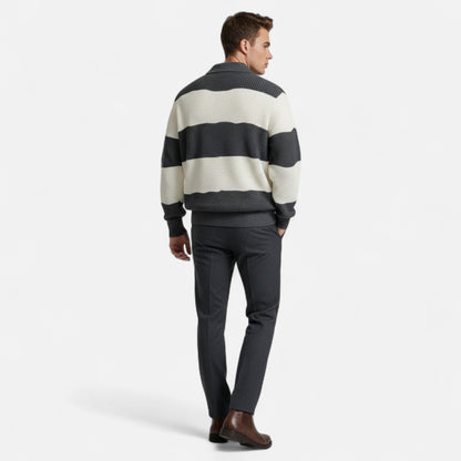 Donlois | Men’s Sweater – Preppy Striped Zip-Up Elegance