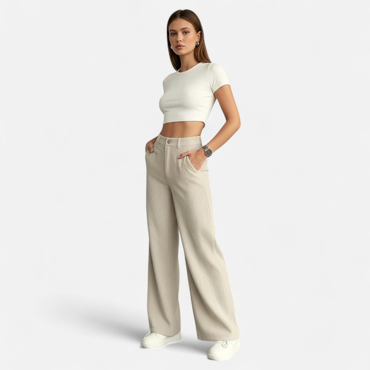Donlois | Women’s Trousers – Elegant High-Waisted Wide-Leg Style