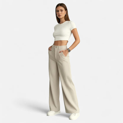 Donlois | Women’s Trousers – Elegant High-Waisted Wide-Leg Style