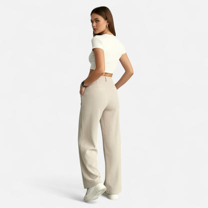 Donlois | Women’s Trousers – Elegant High-Waisted Wide-Leg Style