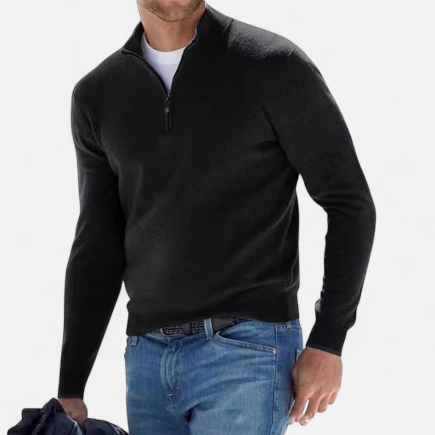 Donlois | Men’s Sweater – Merino Wool V-Neck Zip Elegance