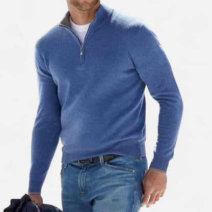 Donlois | Men’s Sweater – Merino Wool V-Neck Zip Elegance