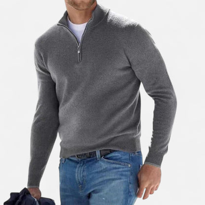 Donlois | Men’s Sweater – Merino Wool V-Neck Zip Elegance
