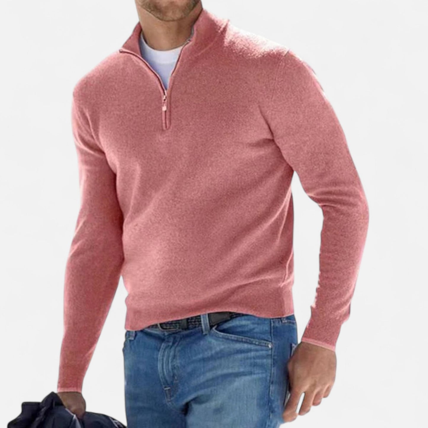 Donlois | Men’s Sweater – Merino Wool V-Neck Zip Elegance