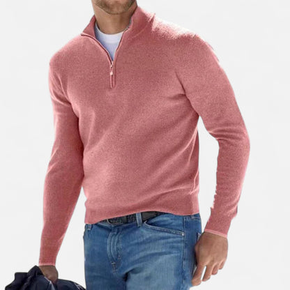 Donlois | Men’s Sweater – Merino Wool V-Neck Zip Elegance