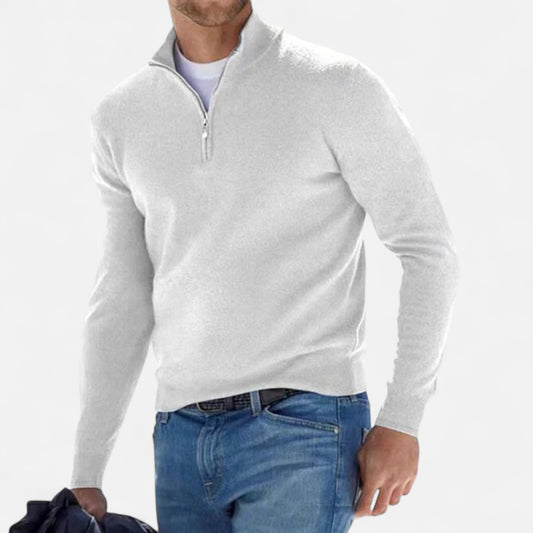 Donlois | Men’s Sweater – Merino Wool V-Neck Zip Elegance