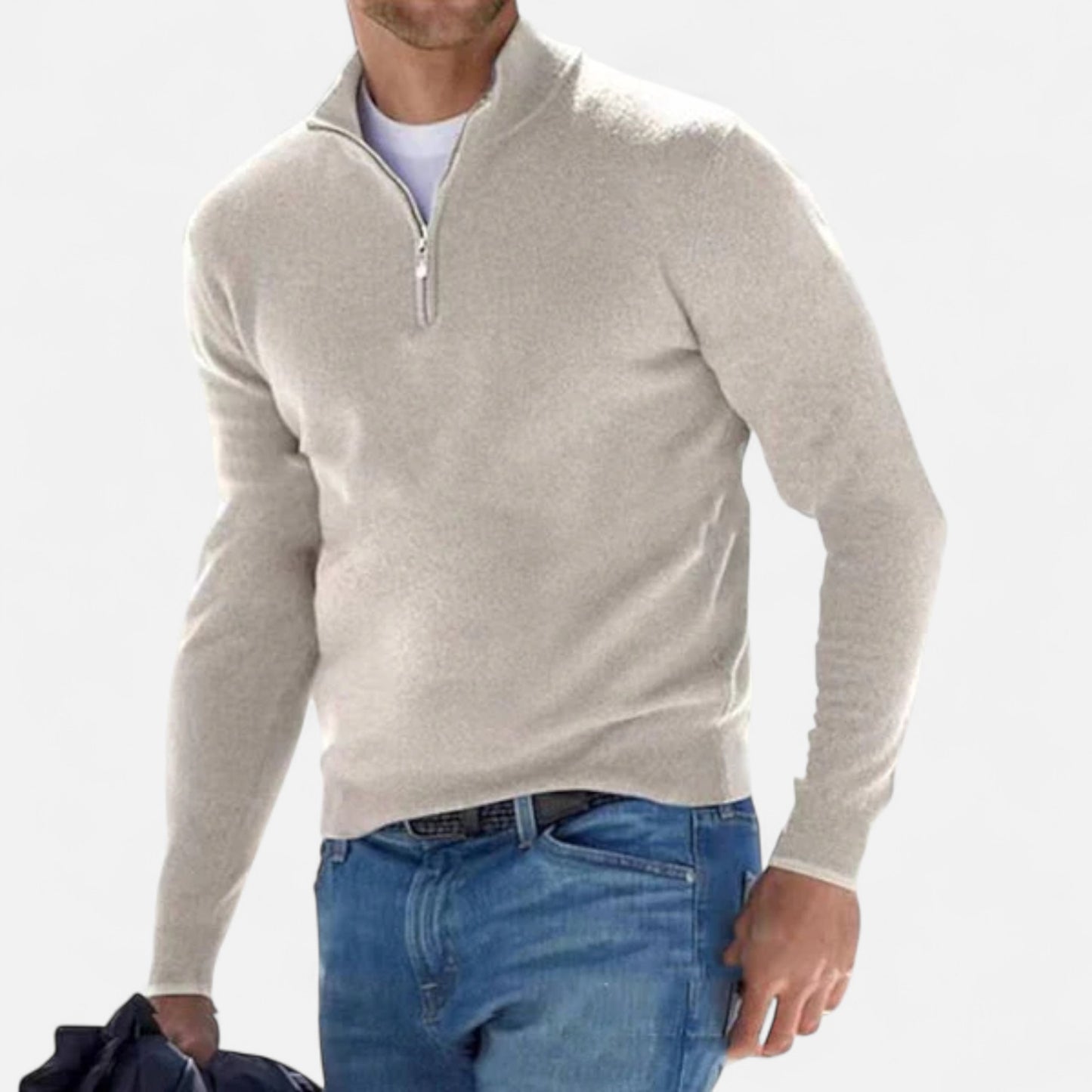 Donlois | Men’s Sweater – Merino Wool V-Neck Zip Elegance