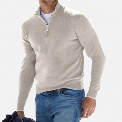 Donlois | Men’s Sweater – Merino Wool V-Neck Zip Elegance